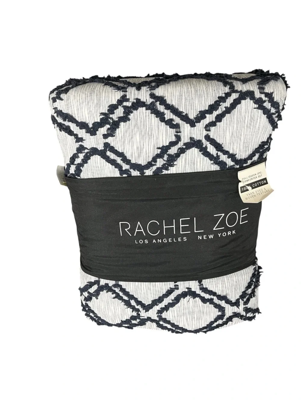Rachel Zoe Full/Queen Comforter Only Cotton Yarn Dyed Navy Blue No Shams New